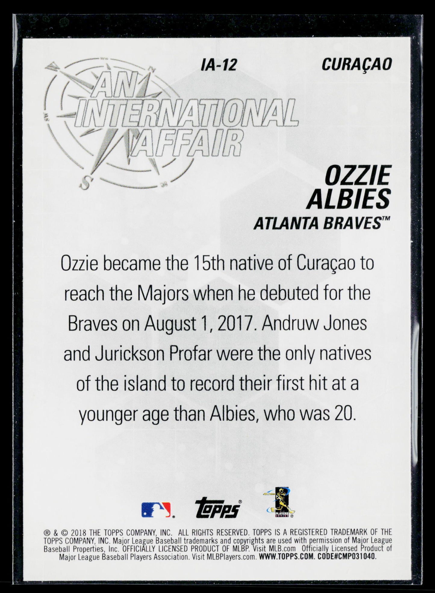 2018 Topps Update Ozzie Albies An International Affair #IA-12