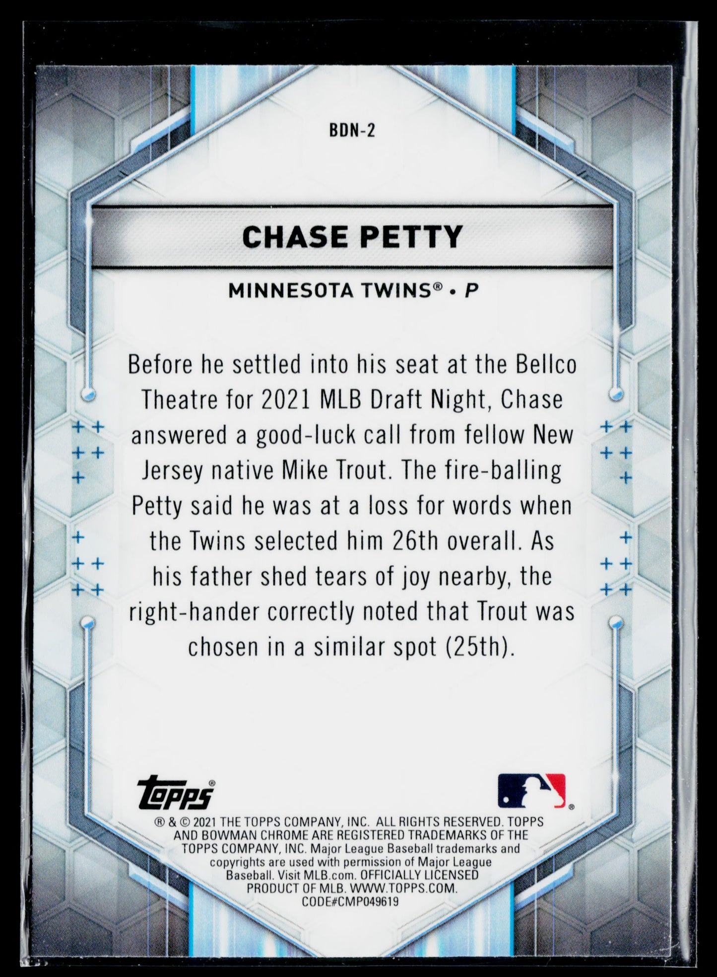 2021 Bowman Draft Chase Petty Bowman Draft Night #BDN-2