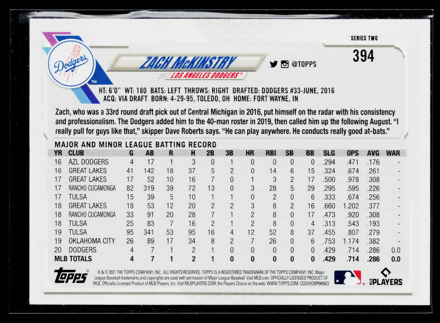 2021 Topps Zach McKinstry Rookie Silver Foil #394