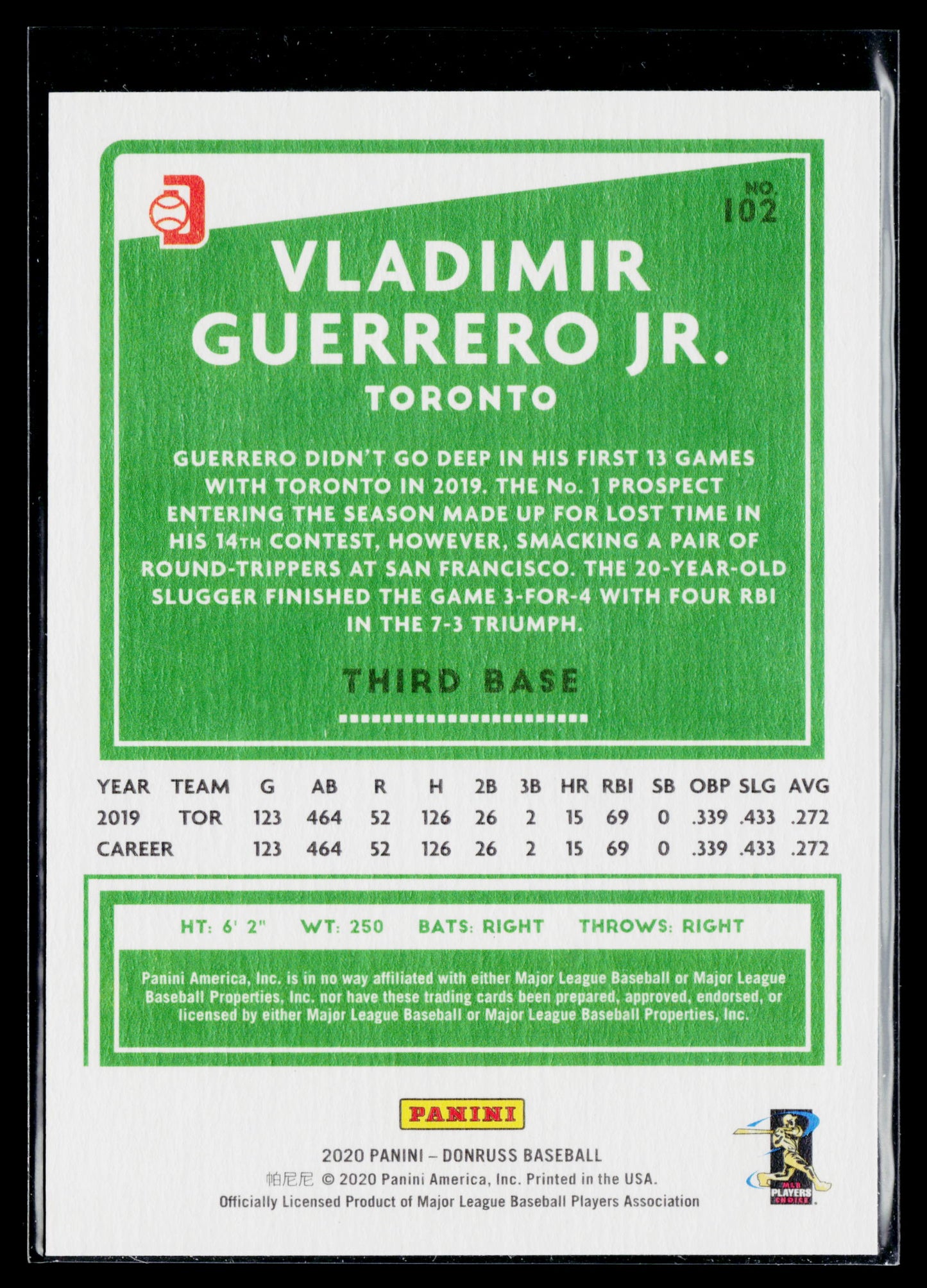 2020 Donruss Vladimir Guerrero Jr. Independence Day #102b