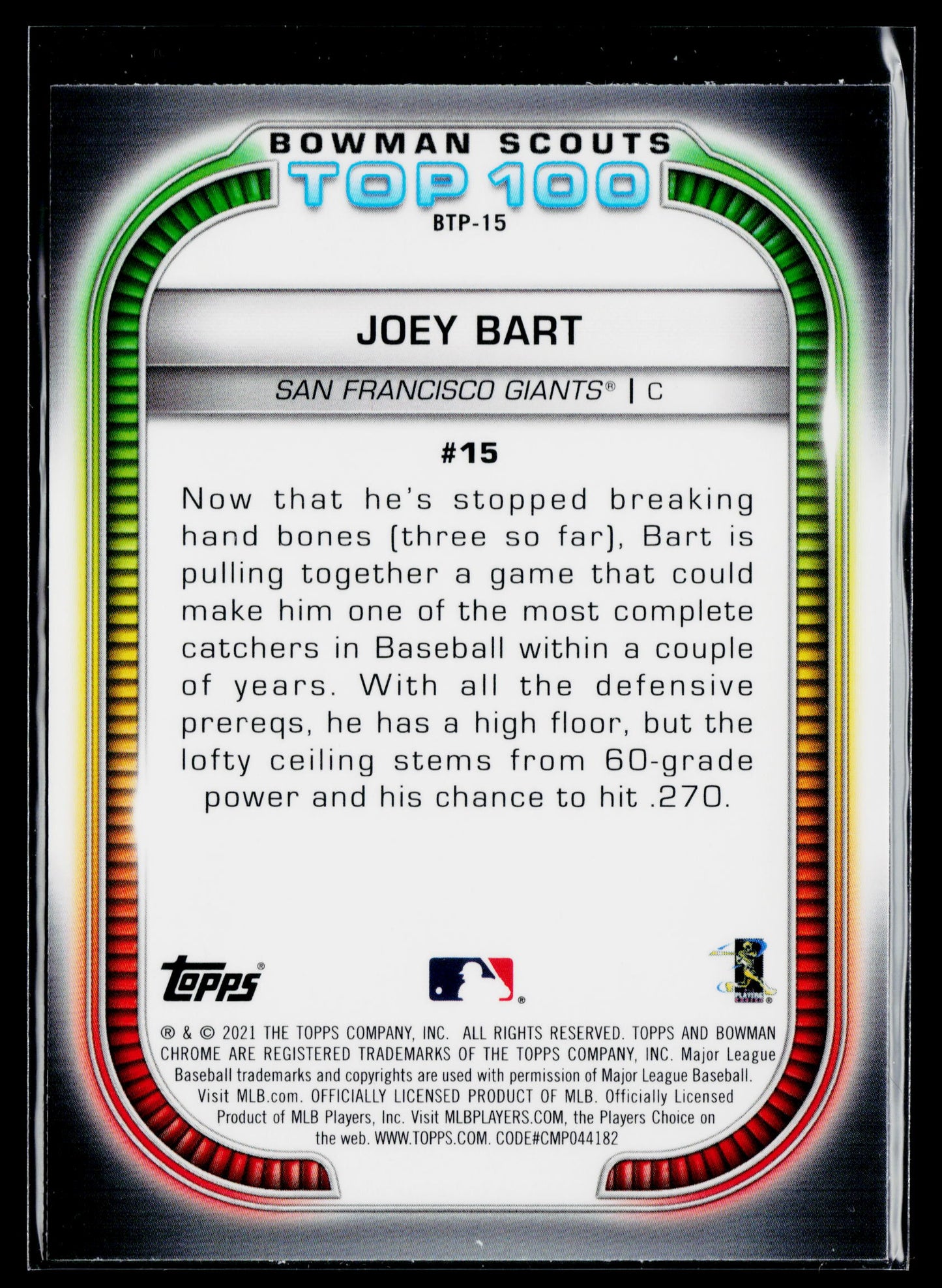 2021 Bowman Joey Bart Chrome Bowman Scouts Top 100 #BTP-15