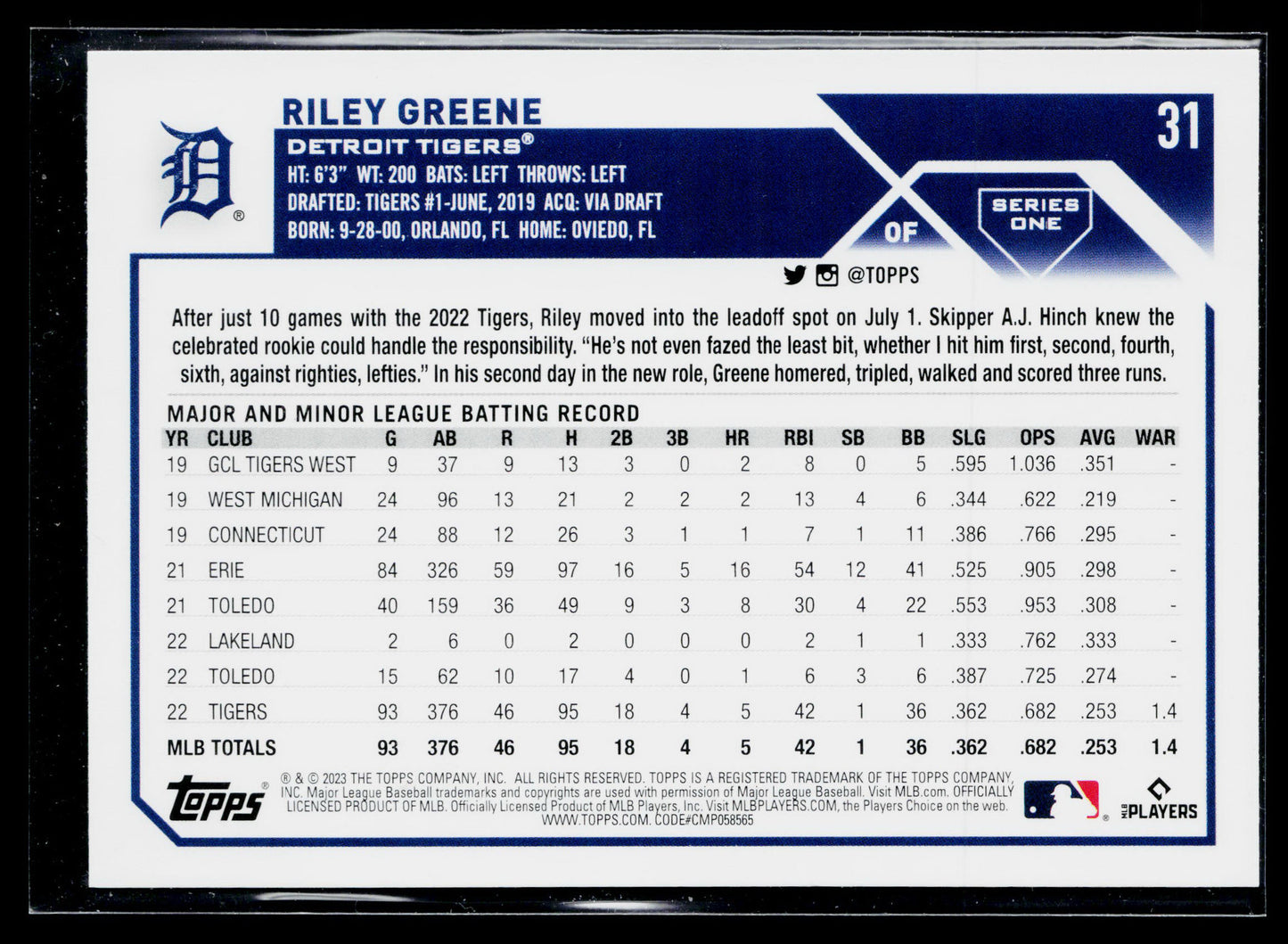 2023 Topps Riley Greene Rookie #31
