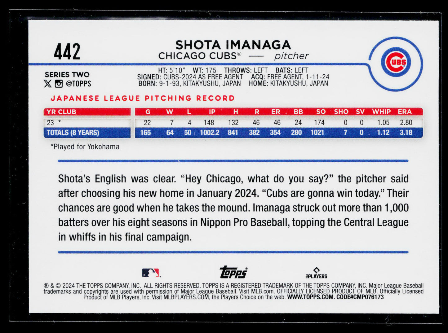 2024 Topps Shota Imanaga Rookie #442