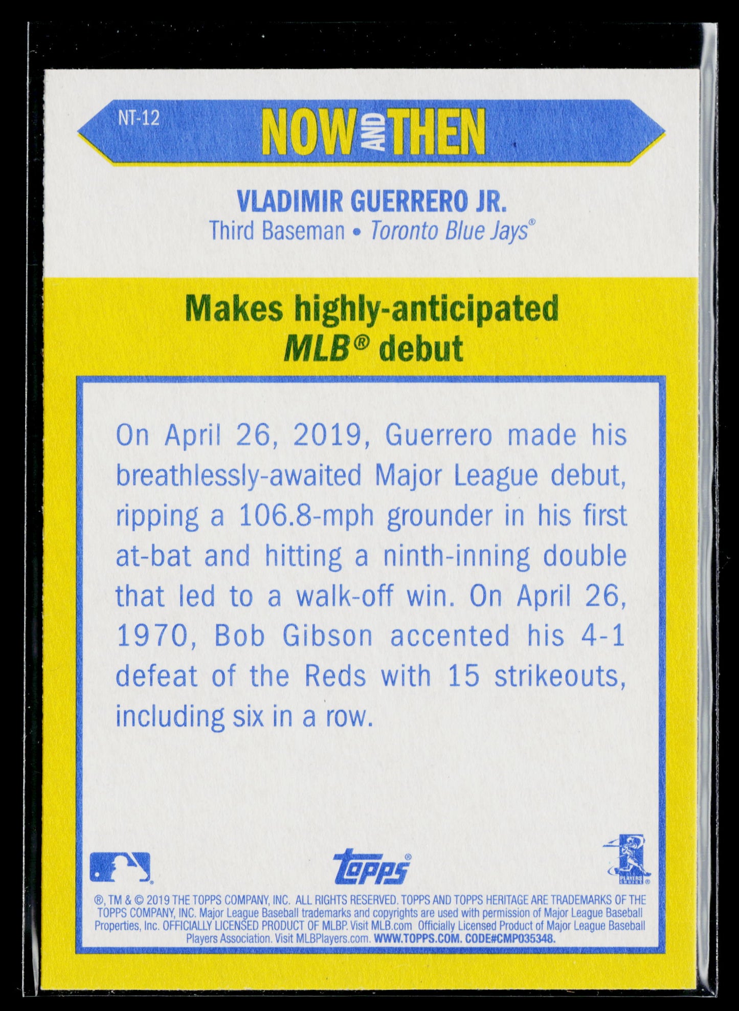 2019 Topps Heritage Vladimir Guerrero Jr. Now and Then #NT-12