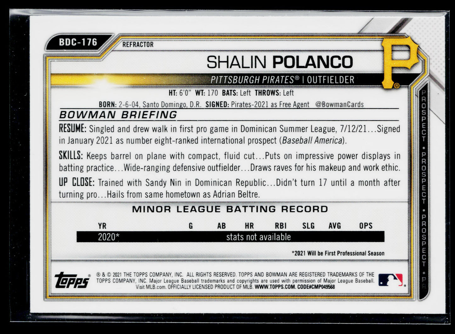 2021 Bowman Draft Shalin Polanco Chrome #BDC-176