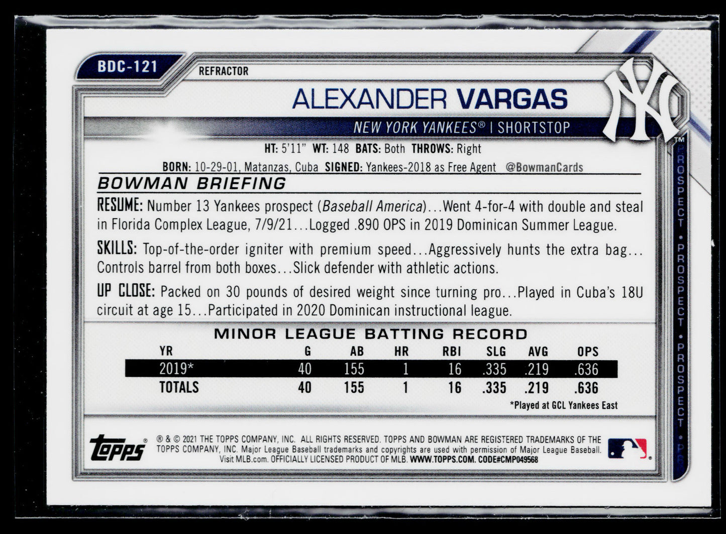 2021 Bowman Draft Alexander Vargas Chrome #BDC-121