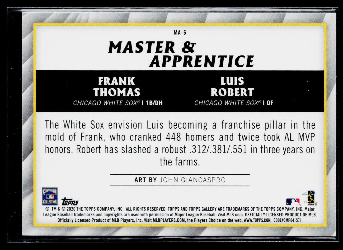 2020 Topps Gallery Frank Thomas / Luis Robert Master & Apprentice #MA-6