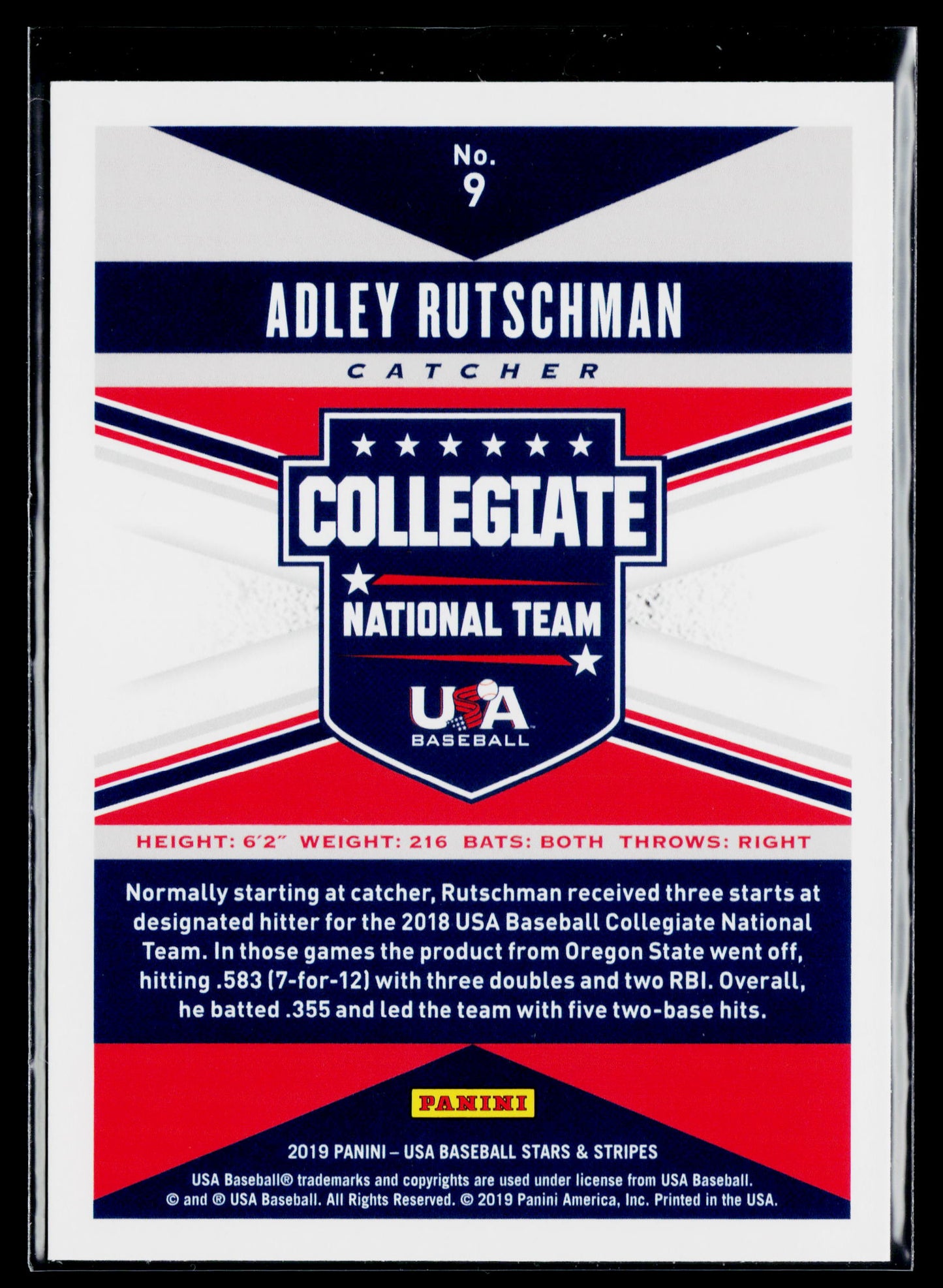 2019 Panini Stars & Stripes USA Baseball Adley Rutschman #9