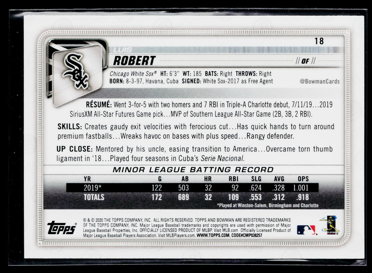 2020 Bowman Luis Robert Rookie #18