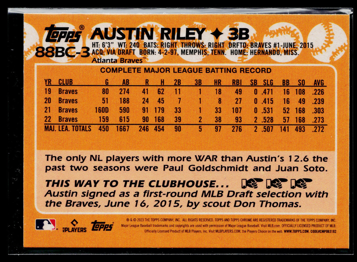 2023 Topps Chrome Austin Riley 1988 Topps Baseball 35th Anniversary #88BC-3