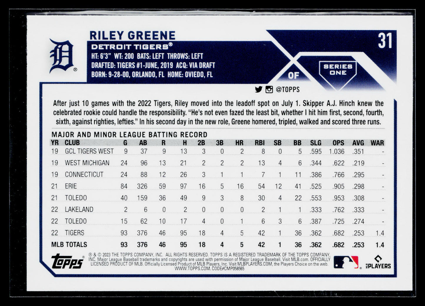 2023 Topps Riley Greene Rookie #31