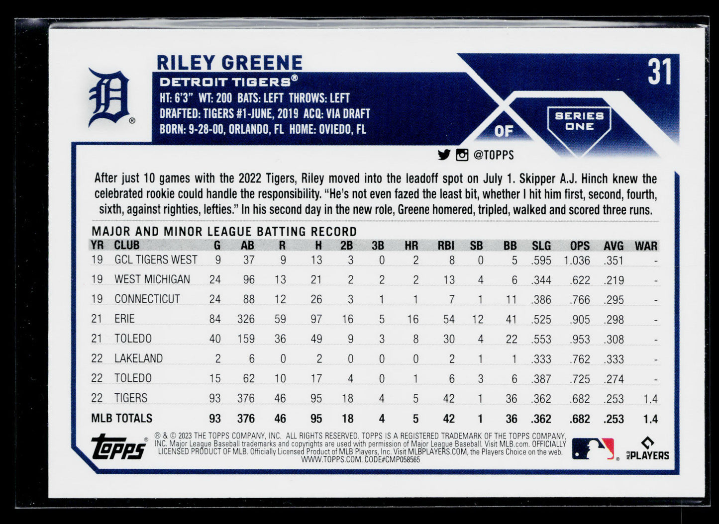 2023 Topps Riley Greene Rookie #31