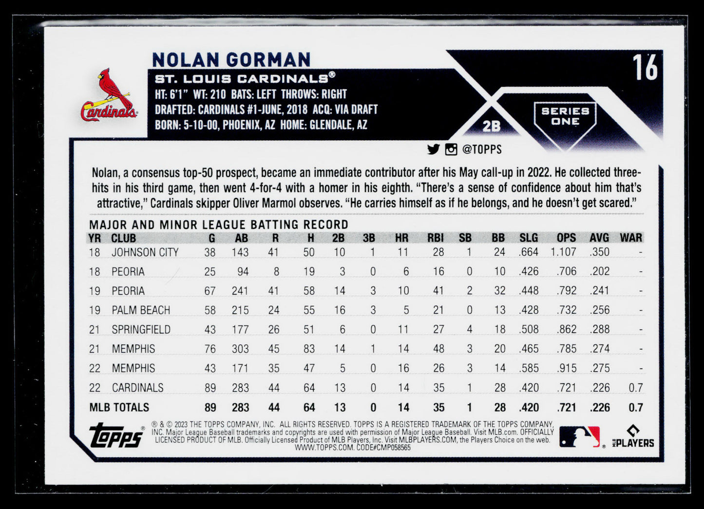 2023 Topps Nolan Gorman Rookie #16