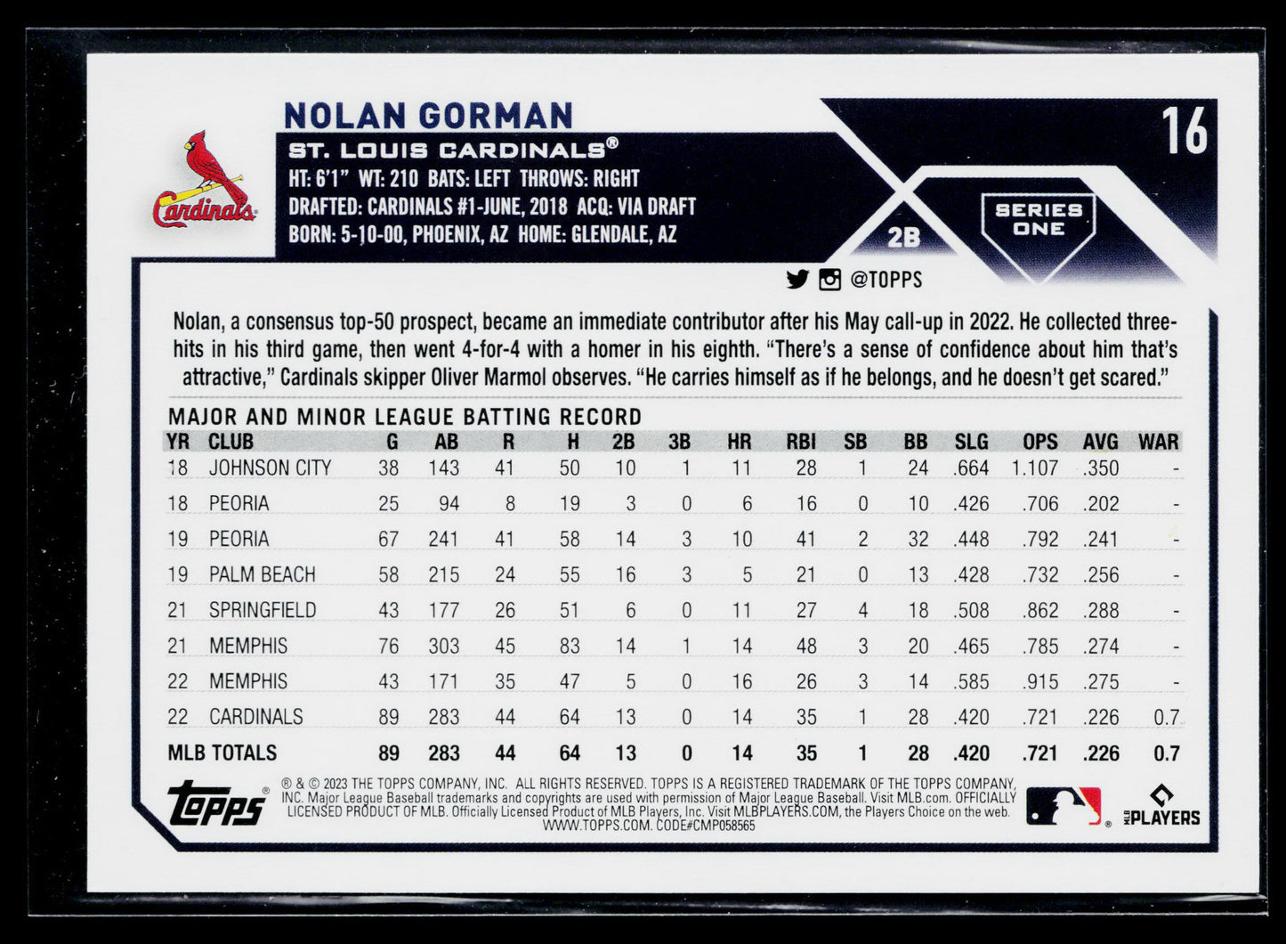 2023 Topps Nolan Gorman Rookie #16