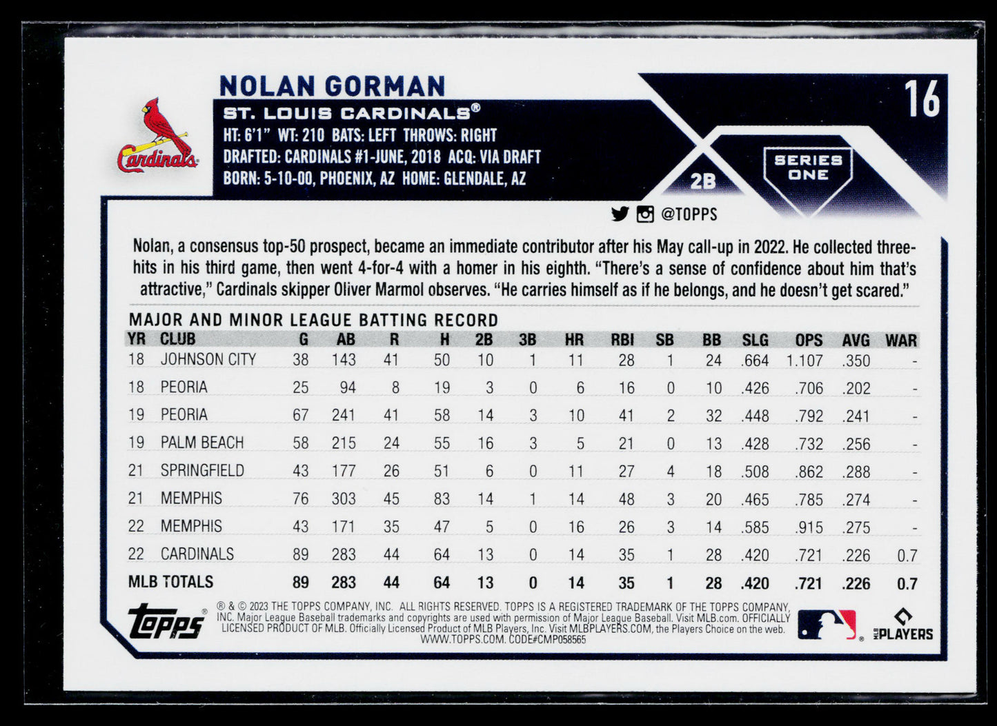2023 Topps Nolan Gorman Rookie #16