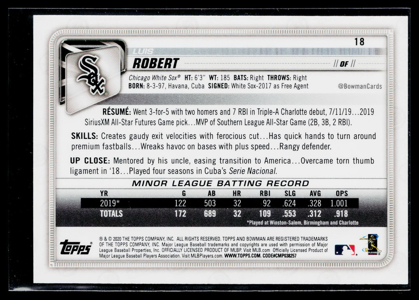 2020 Bowman Luis Robert Rookie #18
