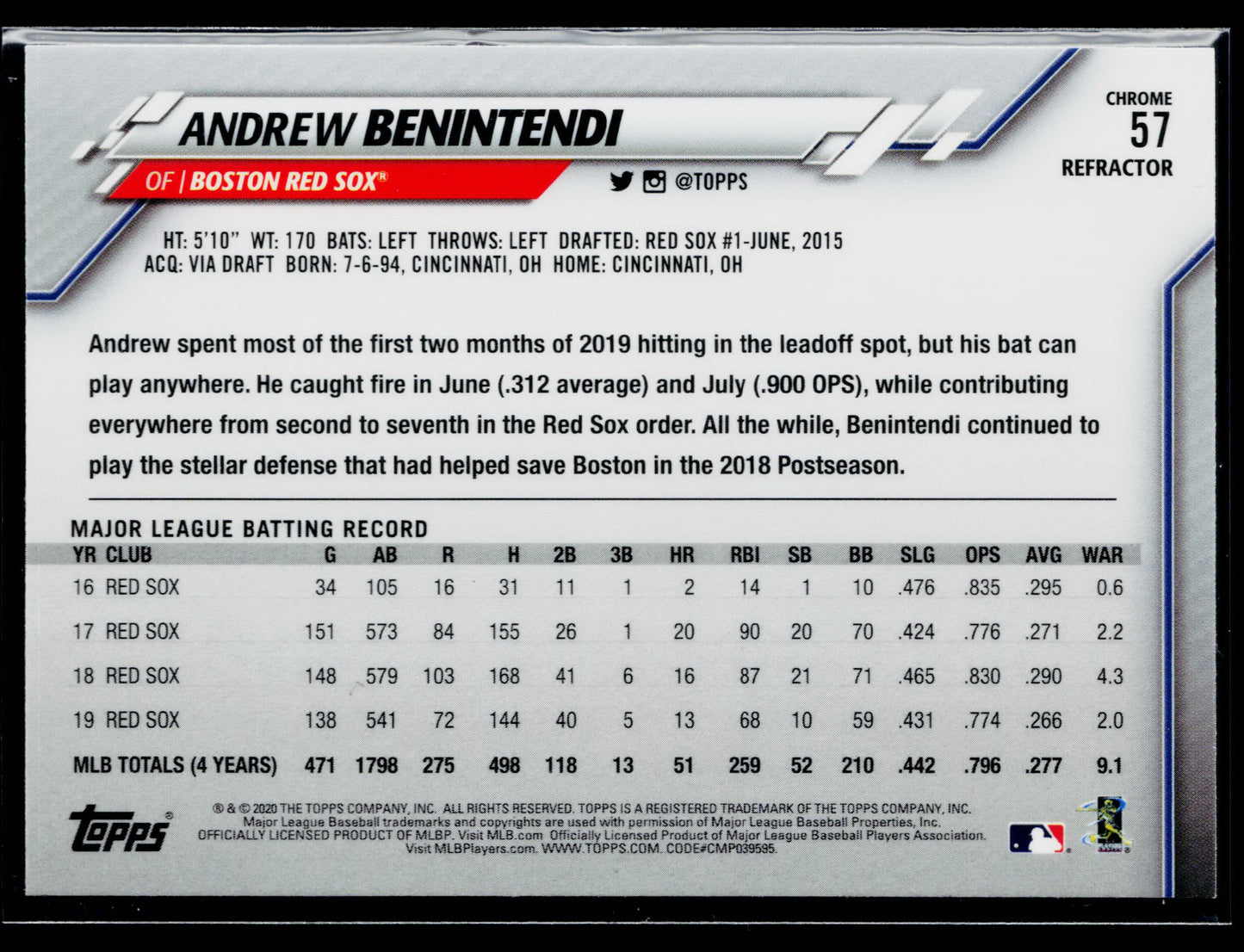 2020 Topps Chrome Andrew Benintendi Refractor #57