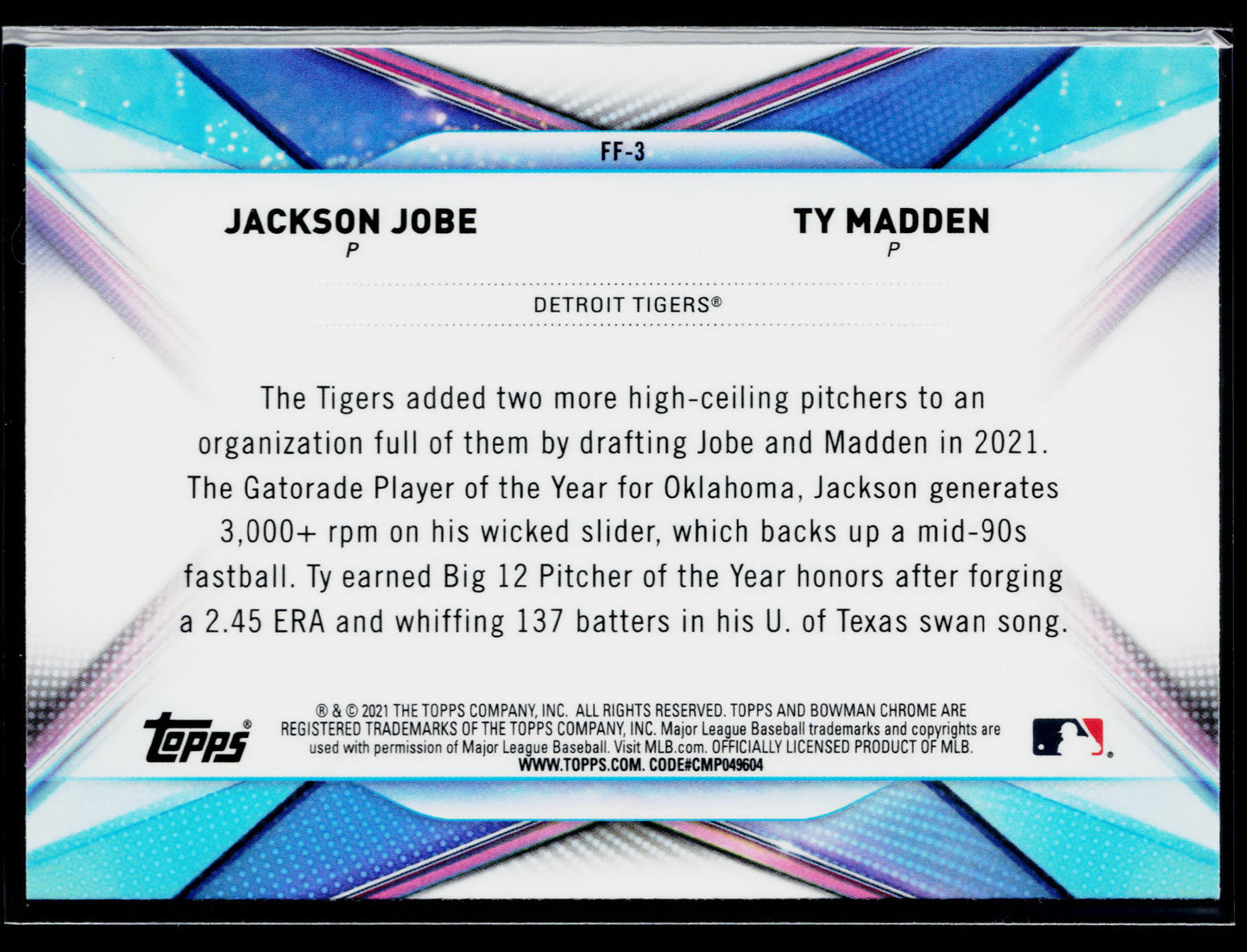 2021 Bowman Draft Jackson Jobe / Ty Madden Franchise Futures #FF-3