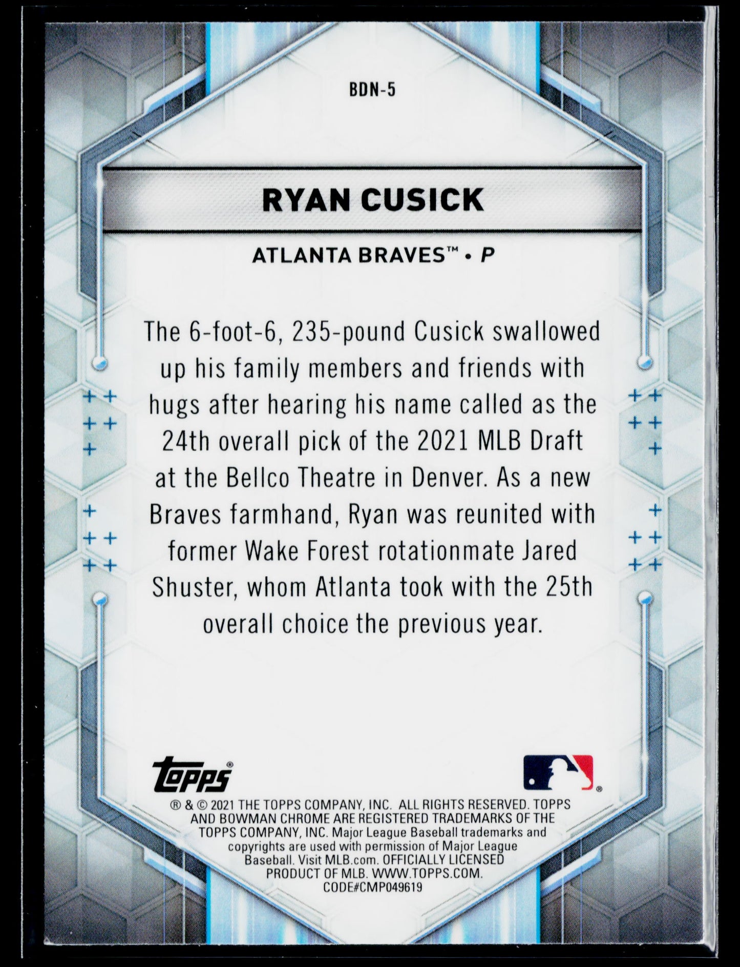 2021 Bowman Draft Ryan Cusick Bowman Draft Night #BDN-5