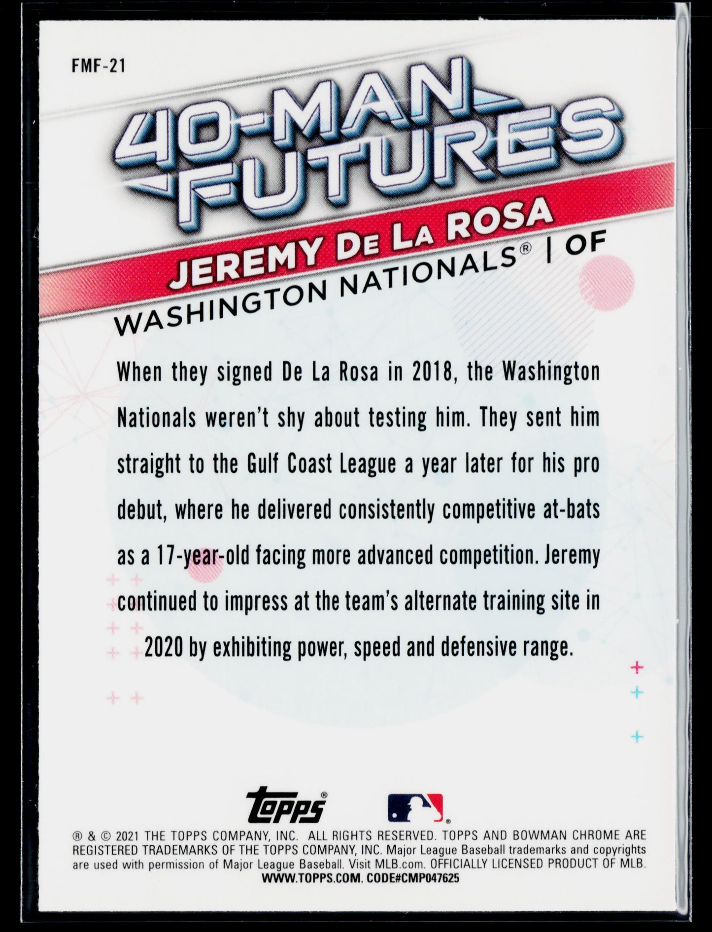 2021 Bowman Chrome Jeremy De La Rosa 40-Man Futures #FMF-21