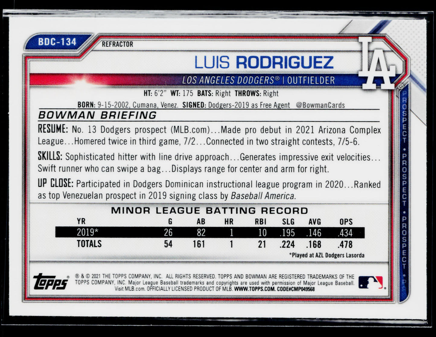2021 Bowman Draft Luis Rodriguez Chrome #BDC-134