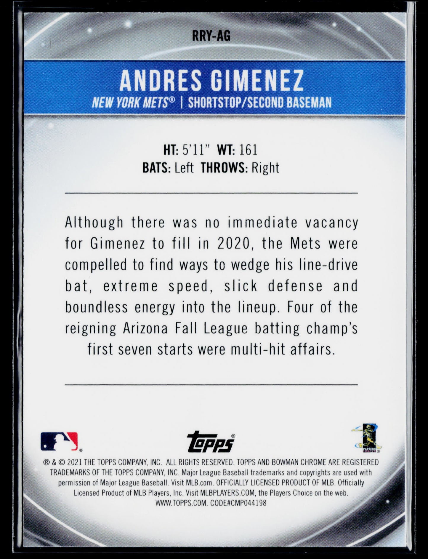2021 Bowman Andres Gimenez Chrome Rookie of the Year Favorites #RRY-AG