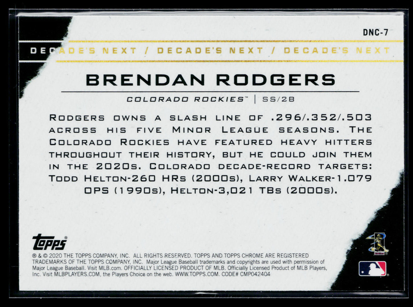 2020 Topps Chrome Update Brendan Rodgers Decade's Next #DNC-7