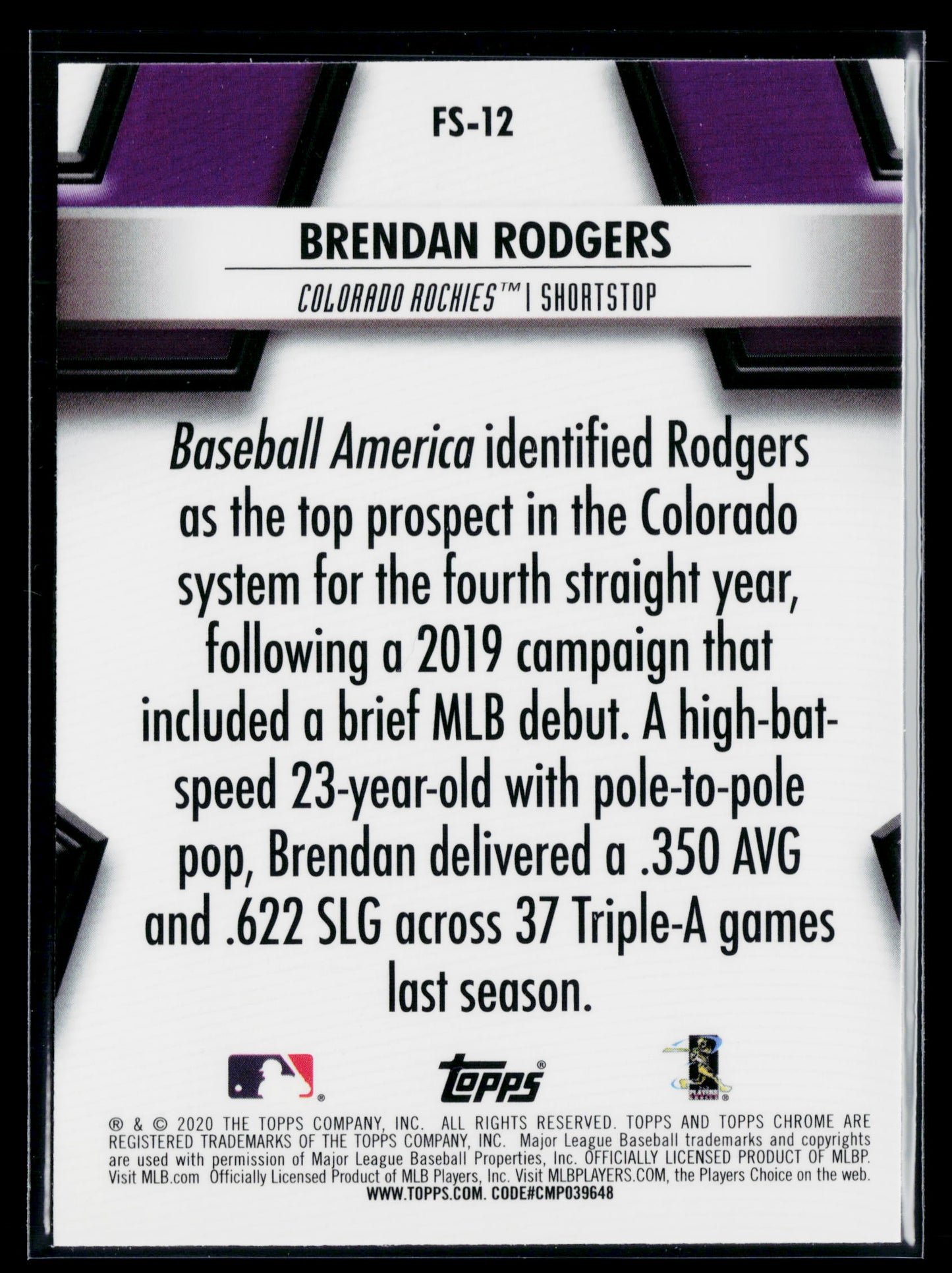 2020 Topps Chrome Brendan Rodgers Future Stars #FS-12