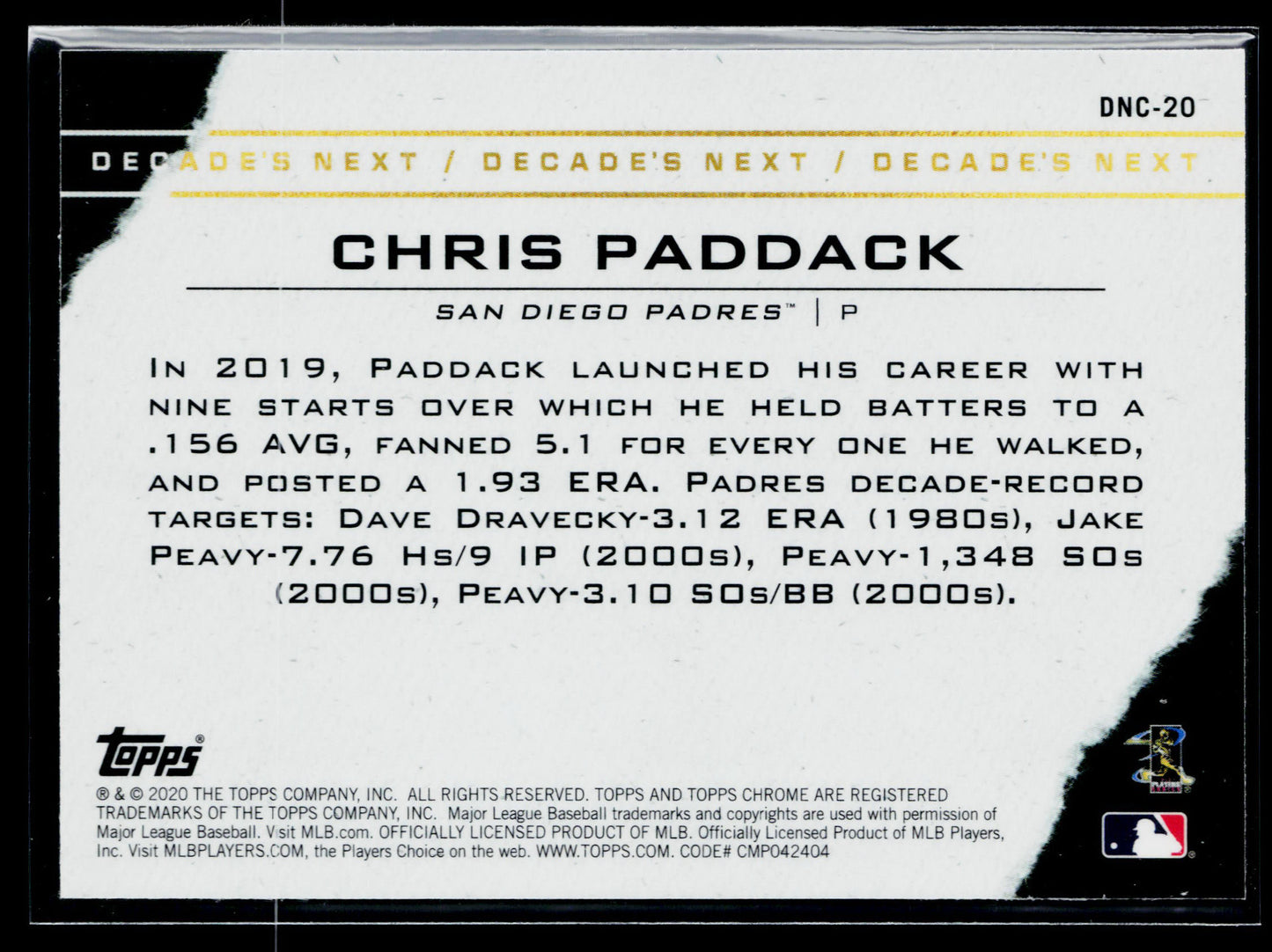 2020 Topps Chrome Update Chris Paddack Decade's Next #DNC-20