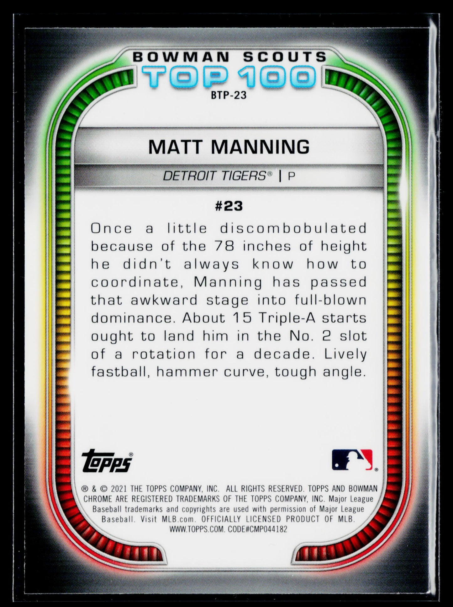 2021 Bowman Matt Manning Chrome Bowman Scouts Top 100 #BTP-23