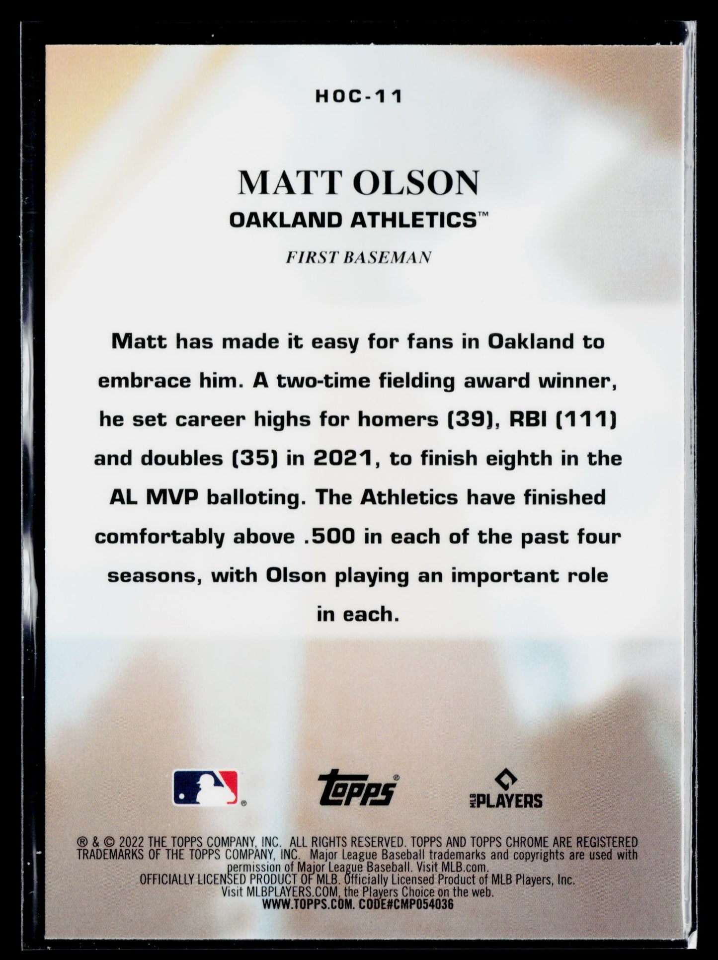 2022 Topps Chrome Matt Olson Heart of the City #HOC-11