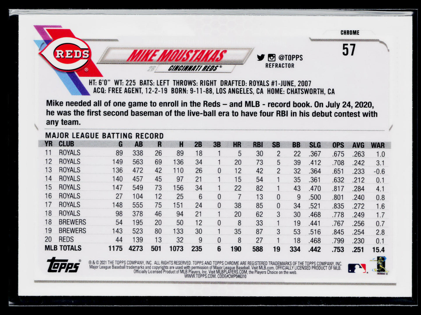 2021 Topps Chrome Mike Moustakas Refractor #57