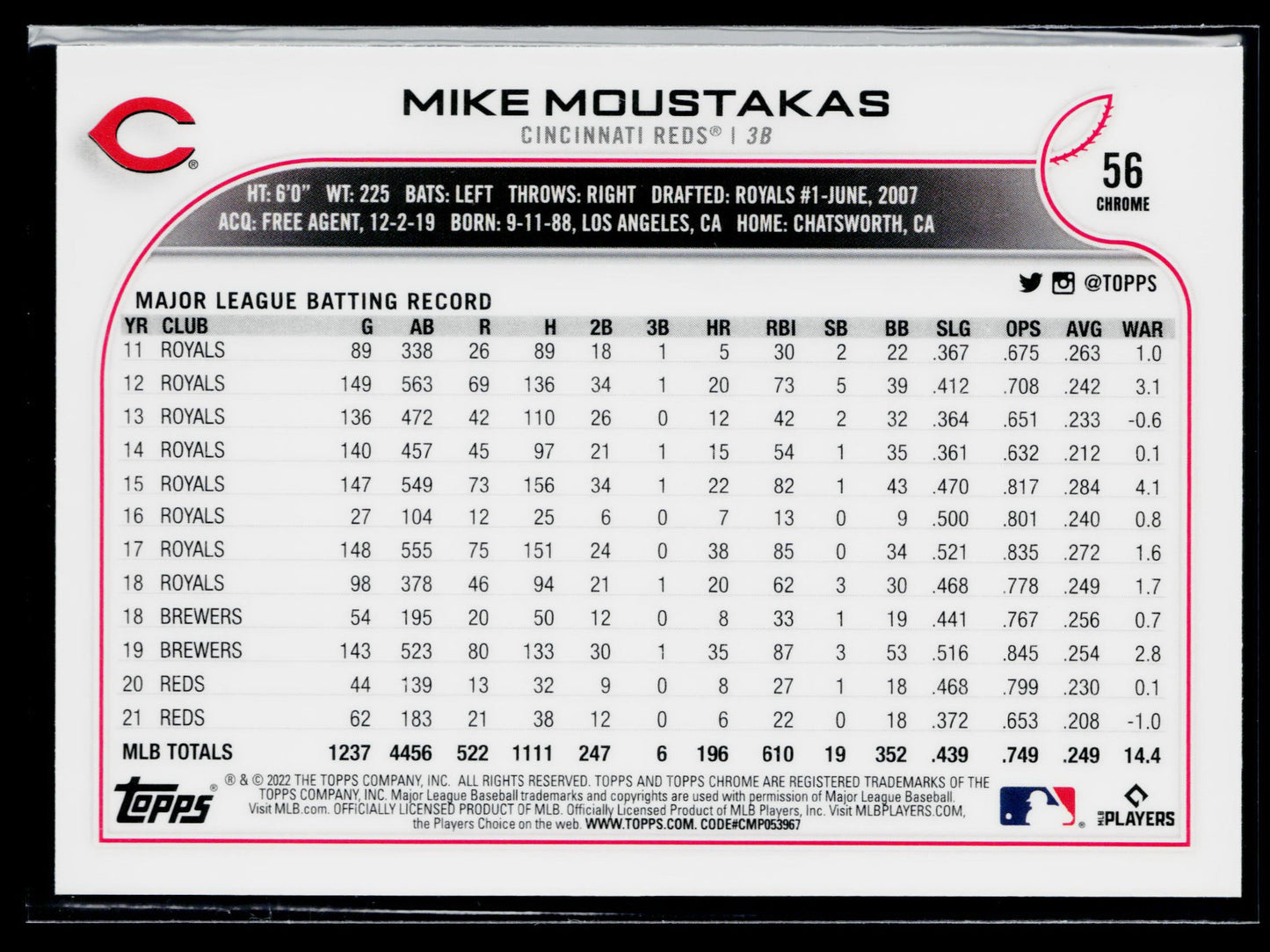 2022 Topps Chrome Mike Moustakas Sepia #56