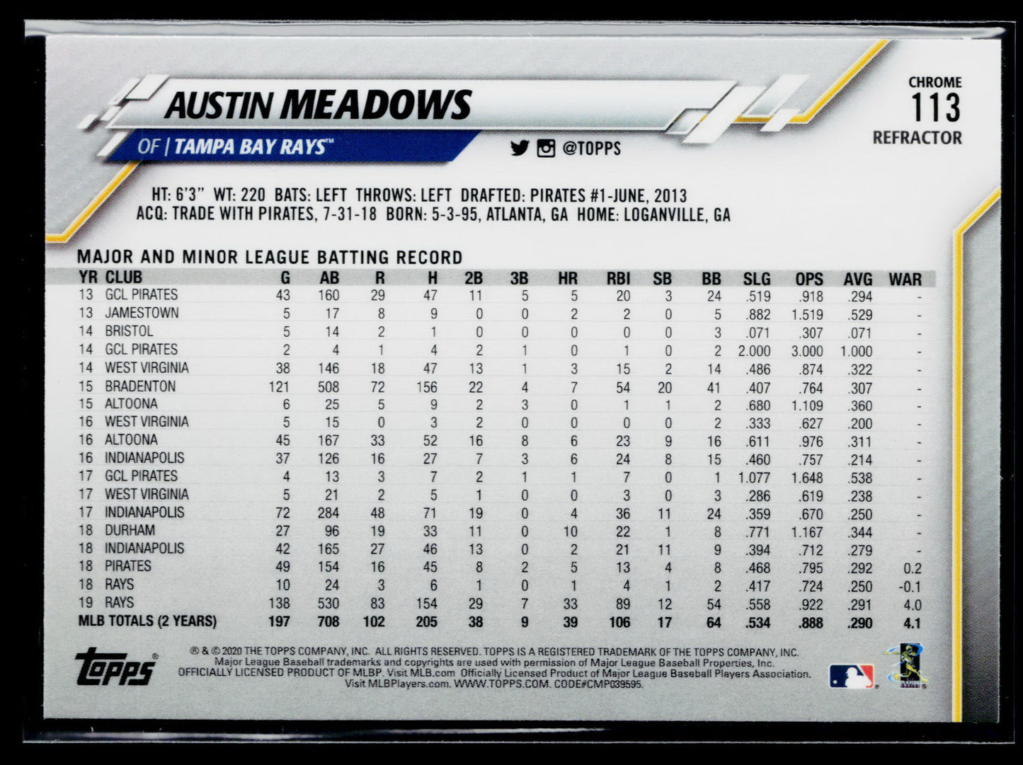 2020 Topps Chrome Austin Meadows Refractor #113