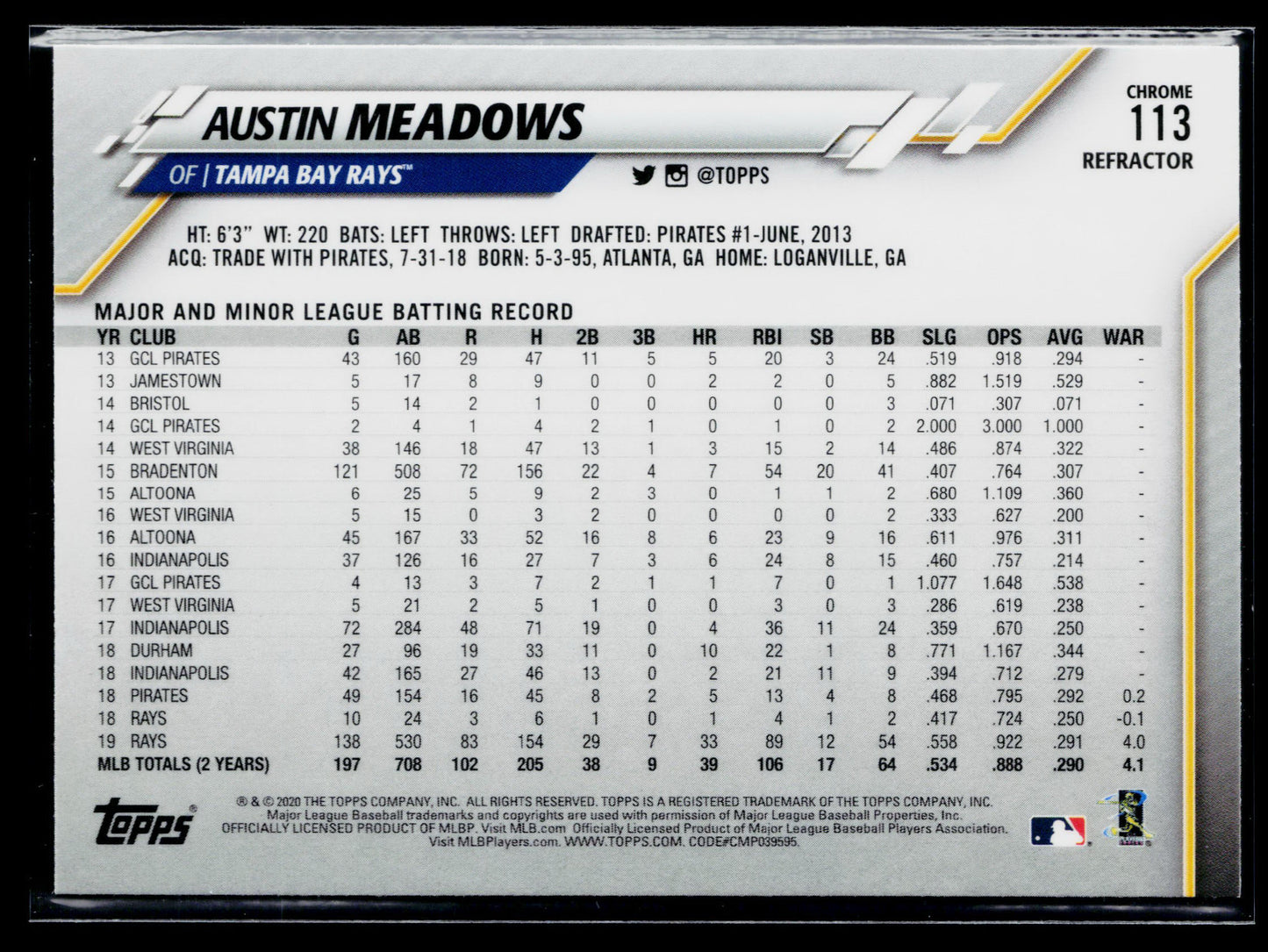 2020 Topps Chrome Austin Meadows Pink Refractor #113