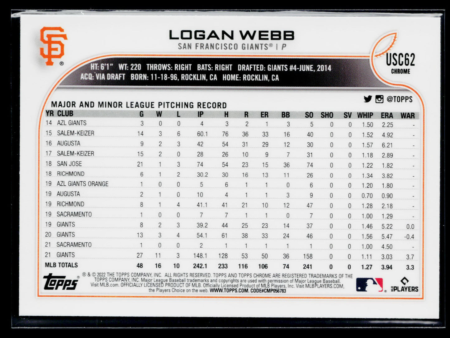 2022 Topps Update Logan Webb Purple #US9