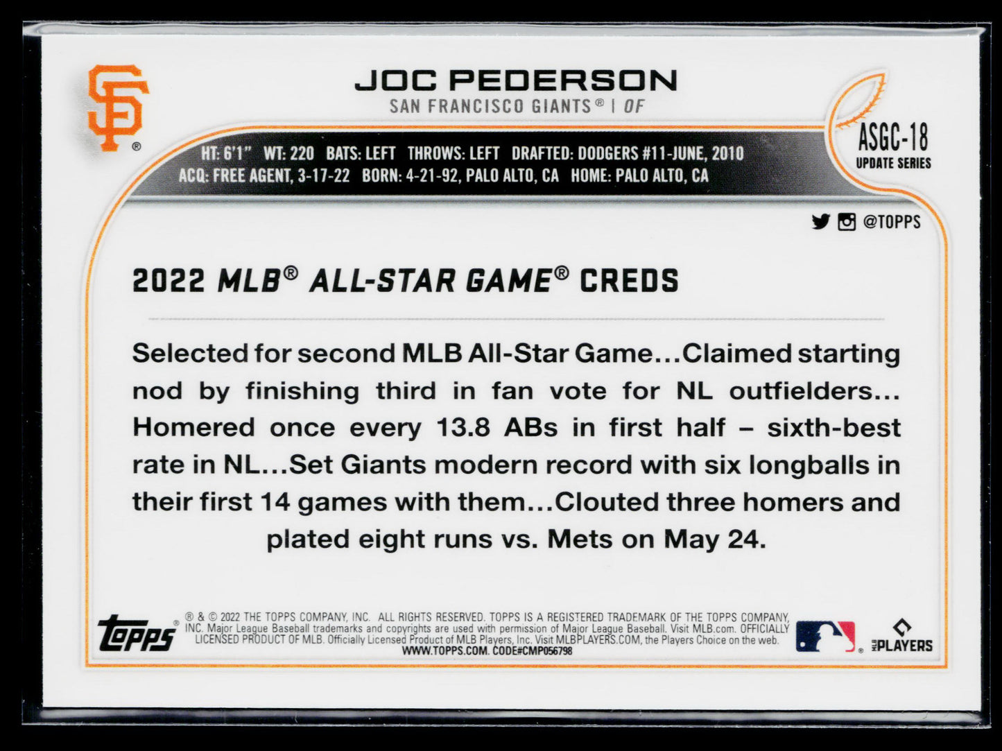2022 Topps Chrome Update Joc Pederson 2022 All-Star Game Chrome #ASGC-18