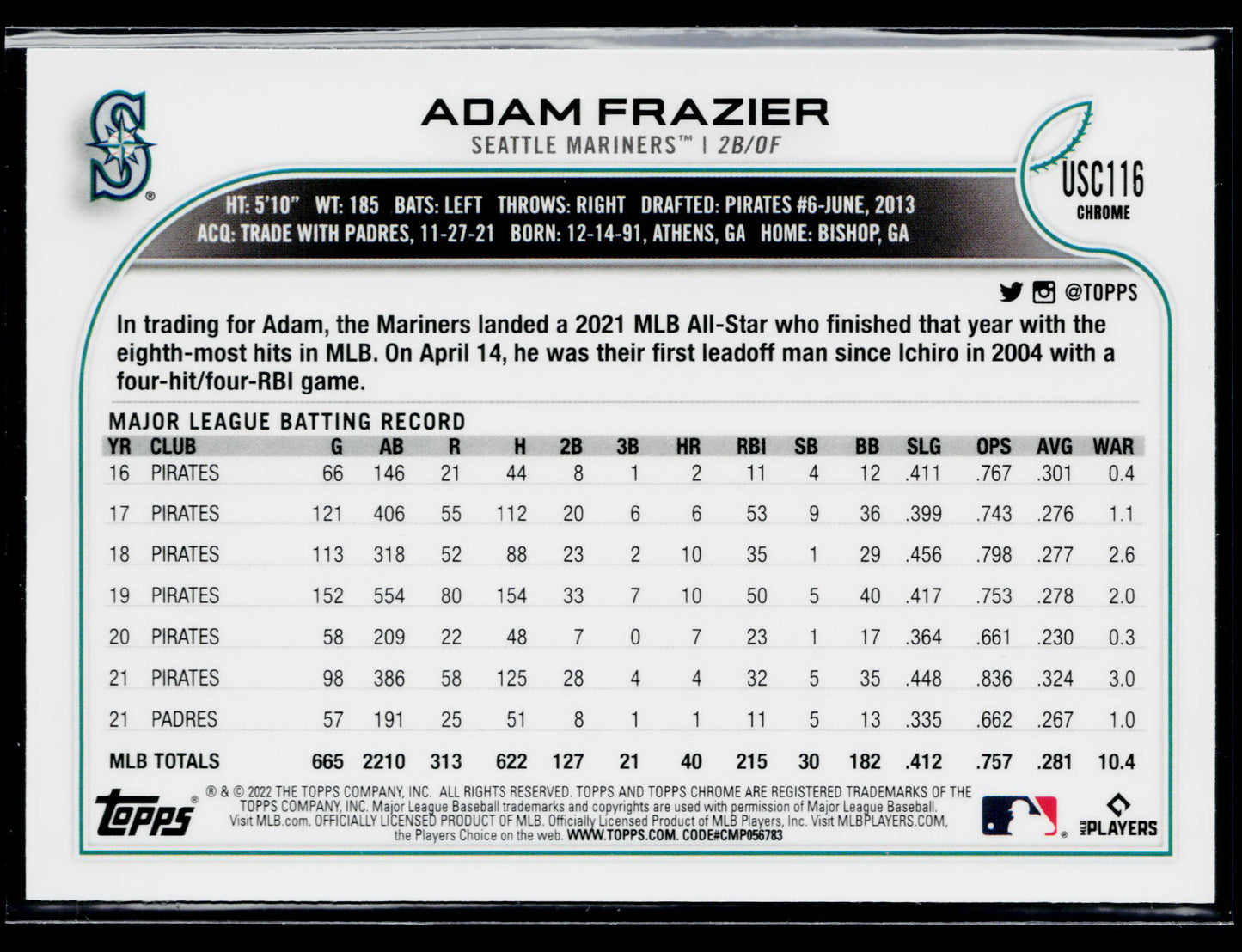 2022 Topps Chrome Update Adam Frazier Purple #USC116