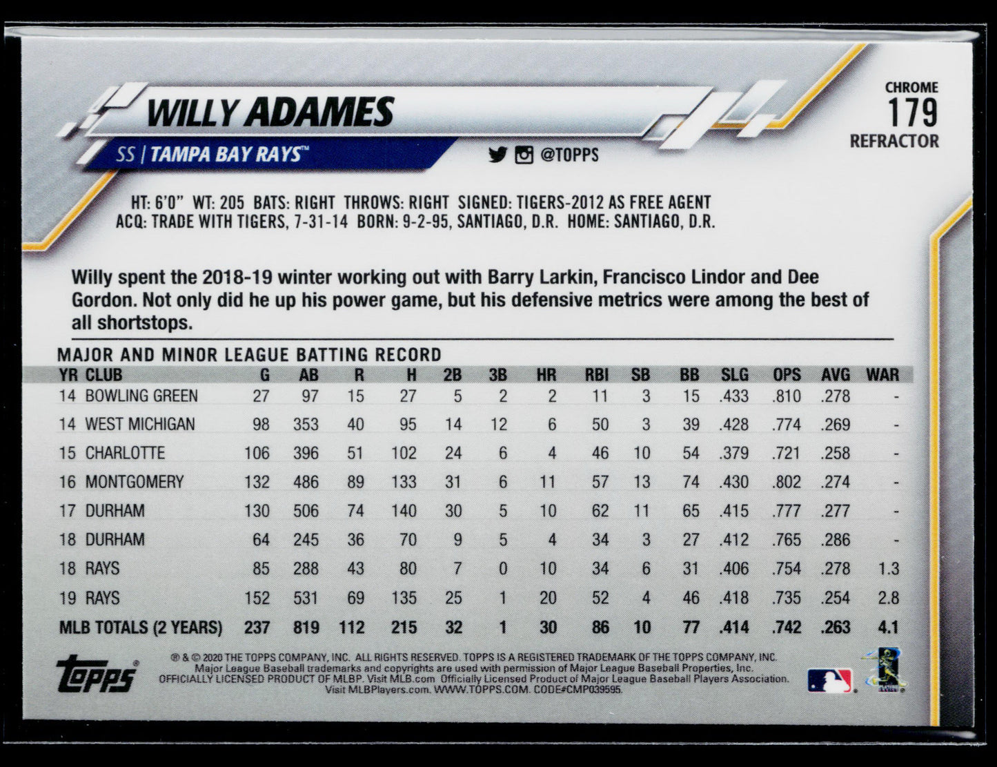 2020 Topps Chrome Willy Adames X-Fractor Refractor #179
