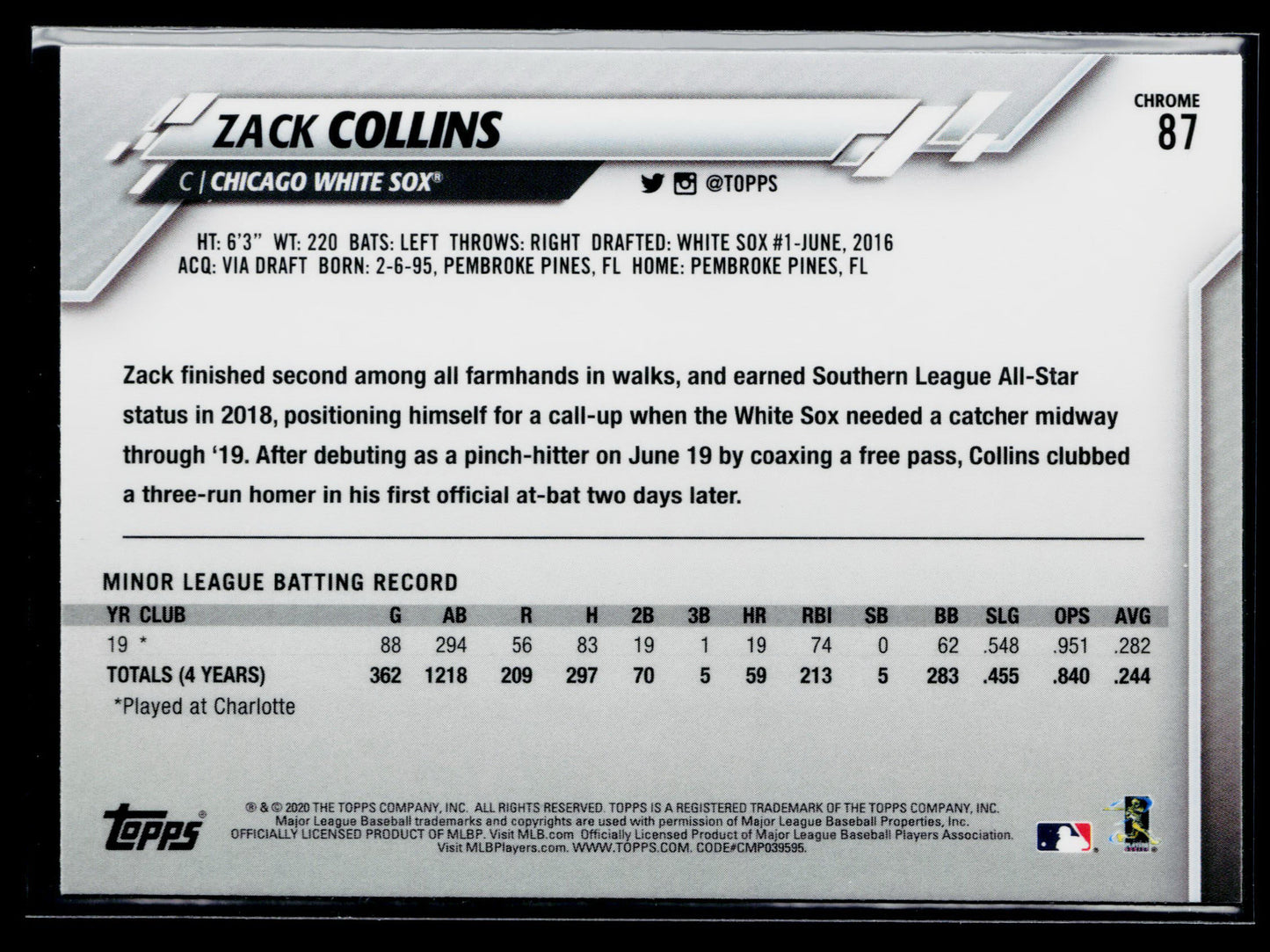 2020 Topps Chrome Zack Collins Rookie Prism Refractor #87