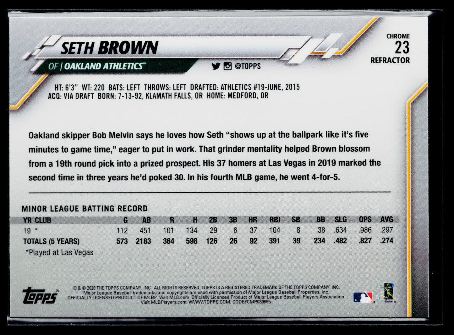 2020 Topps Chrome Seth Brown Rookie Refractor #23