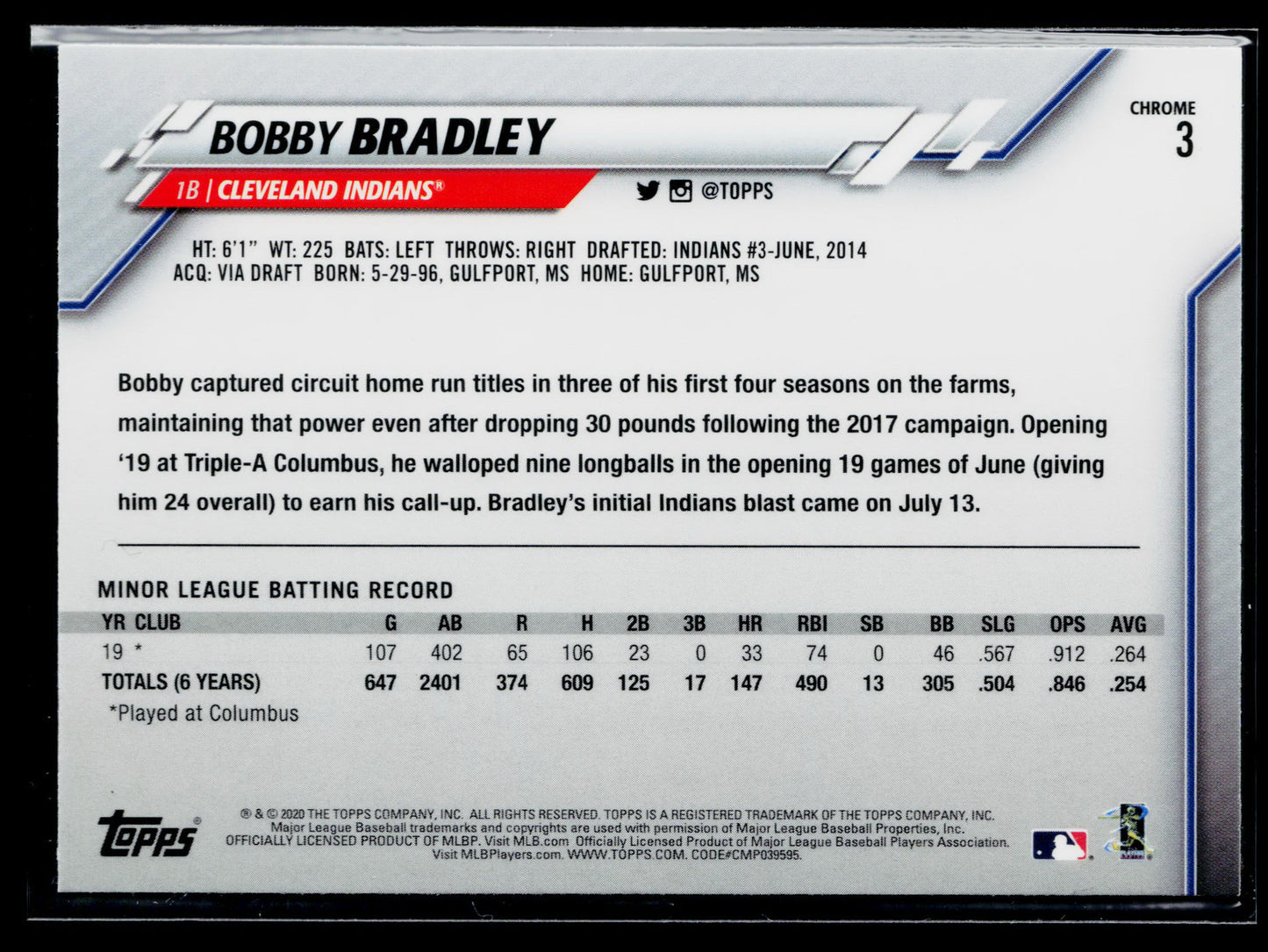 2020 Topps Chrome Bobby Bradley Rookie Prism Refractor #3