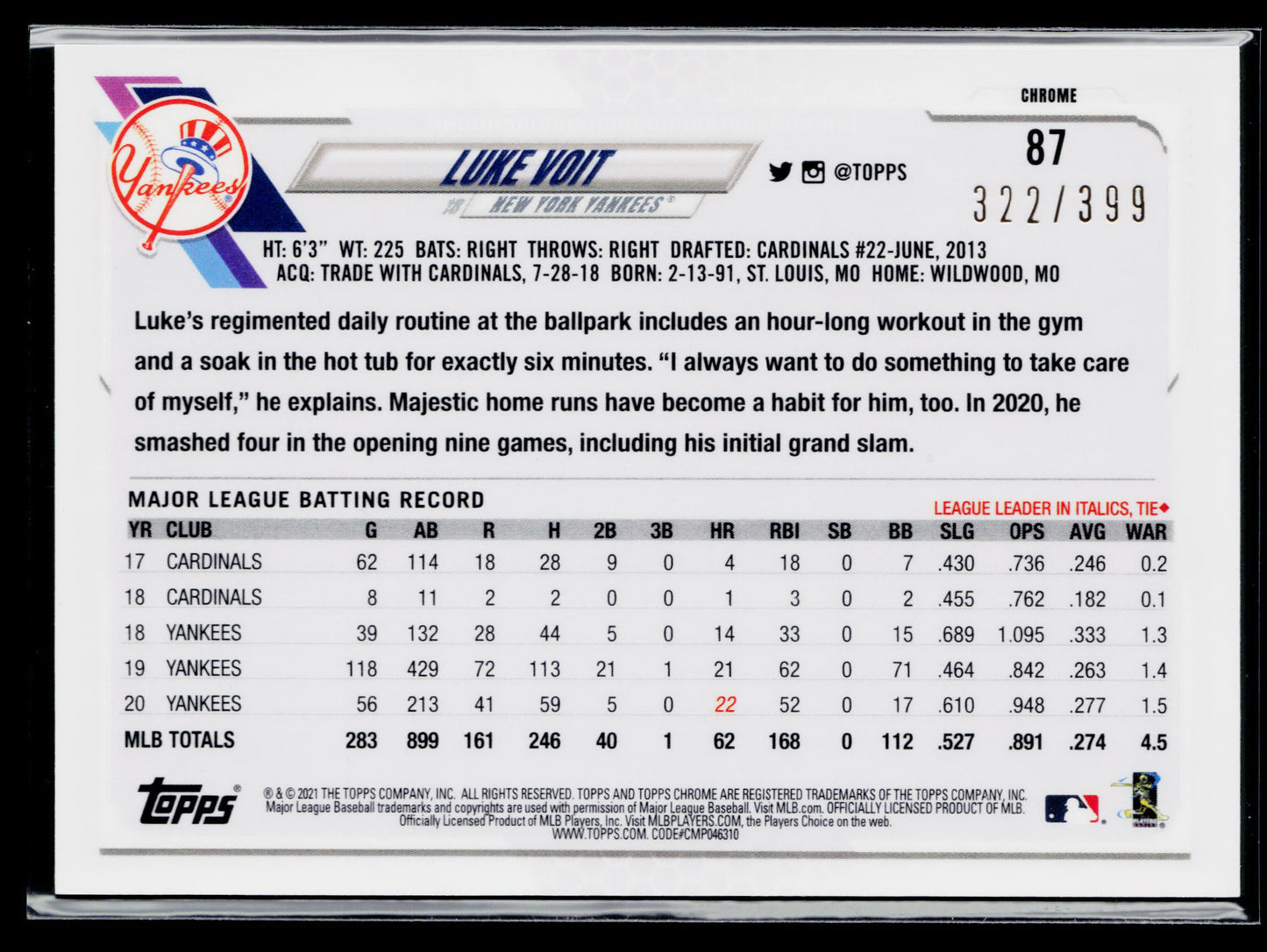 2021 Topps Chrome Luke Voit Pink Refractor #87 #/399