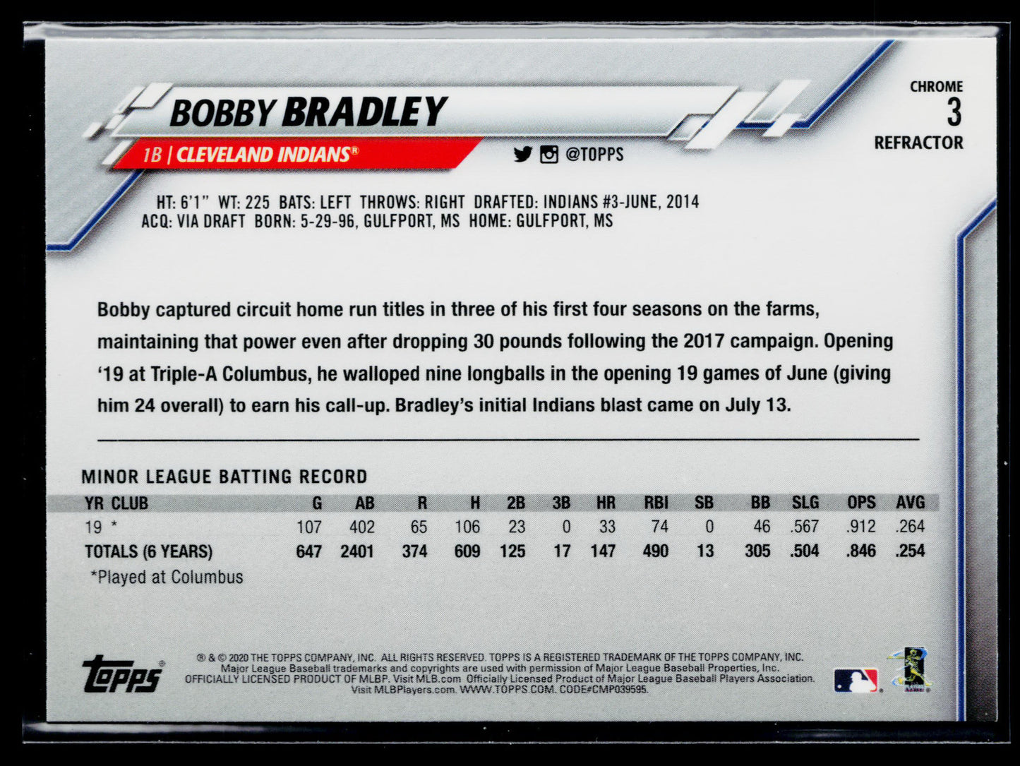 2020 Topps Chrome Bobby Bradley Rookie Pink Refractor #3