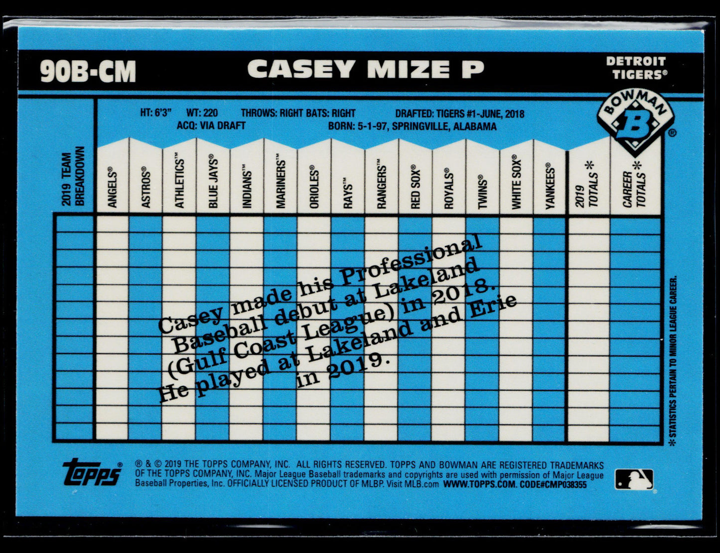 2020 Bowman Casey Mize 1990 Bowman #90B-CM
