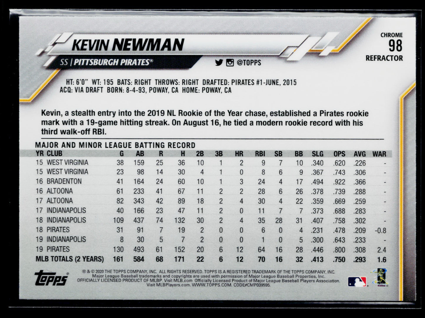 2020 Topps Chrome Kevin Newman Refractor #98