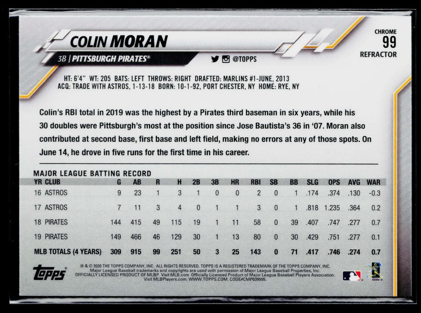 2020 Topps Chrome Colin Moran Refractor #99