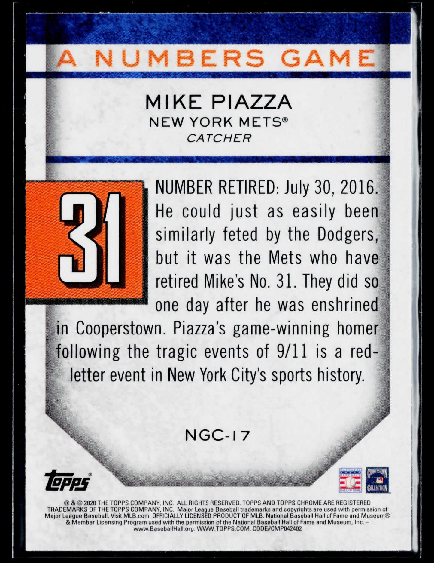 2020 Topps Chrome Update Mike Piazza A Numbers Game #NGC-17