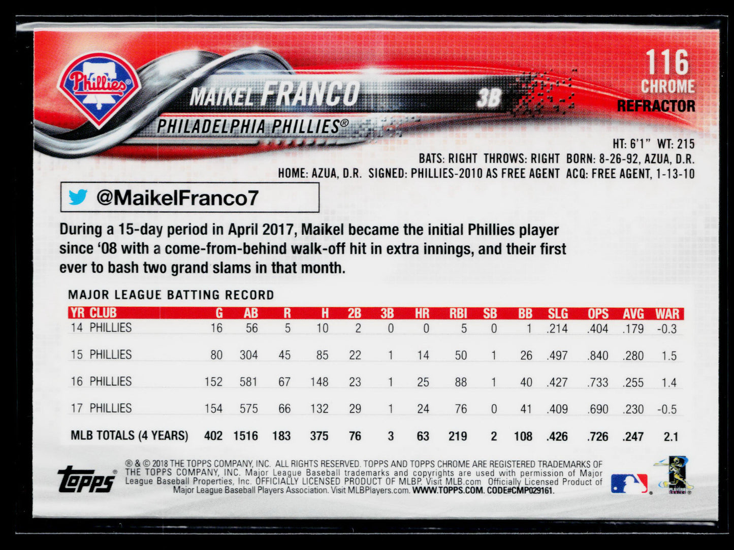 2018 Topps Chrome Maikel Franco Pink Refractor #116