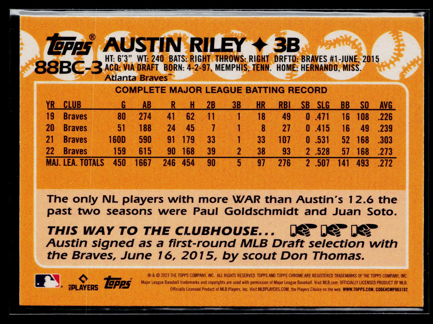 2023 Topps Chrome Austin Riley 1988 Topps Baseball 35th Anniversary #88BC-3